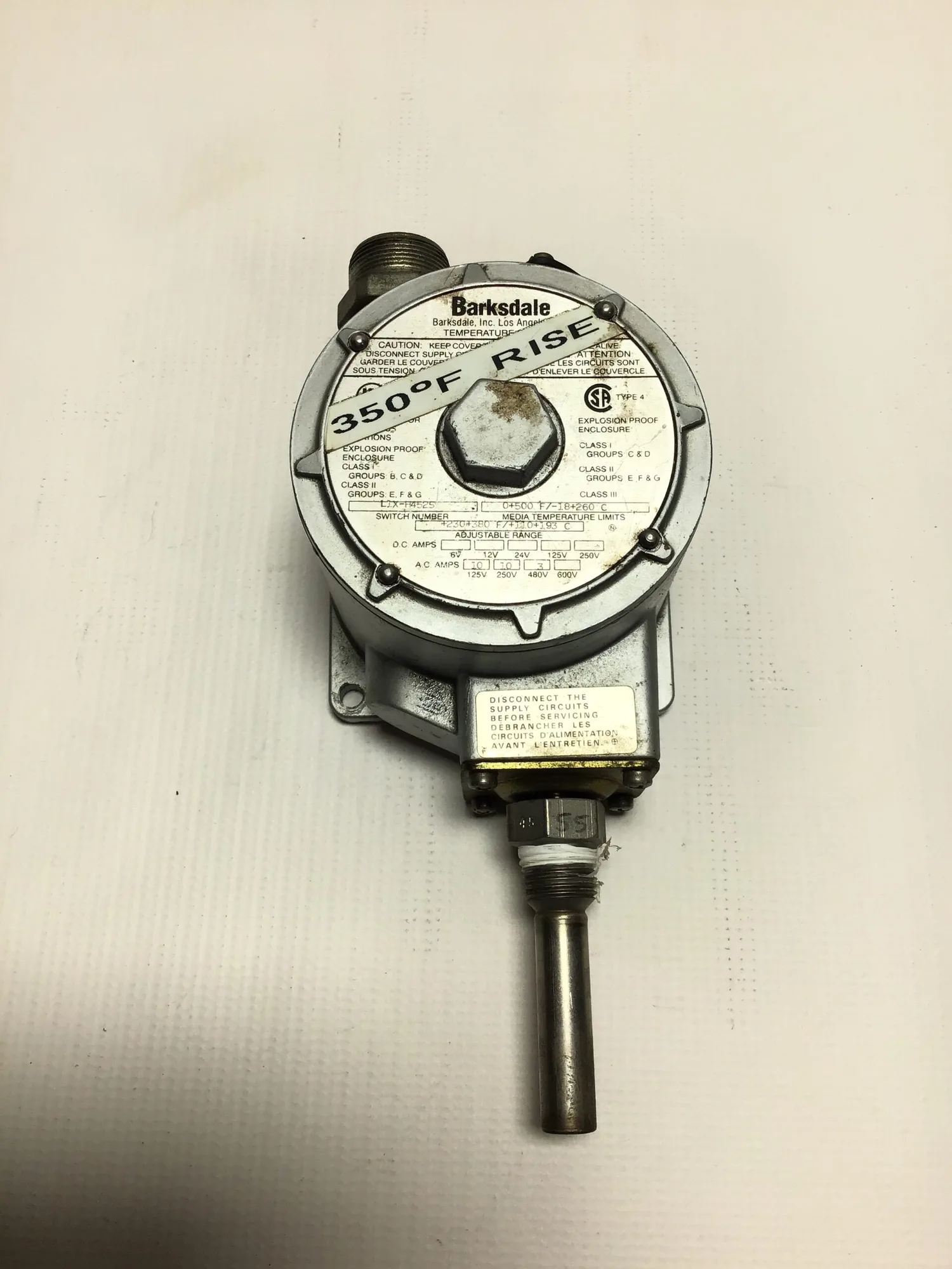 Barksdale L1X-H4525 Temperature Switch 350°F Rise