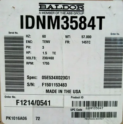 5 NEW BALDOR IDNM3584T MOTOR 1.5HP 230/460V 1755RPM 7/8" DIA.