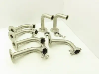 Stainless Sanitary 90° Long Elbow 1.5" Tri-Clamp x Flanged 2-Bolt  Lot of 7