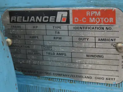 Reliance RPM D-C DC Motor 10Hp 1750/1950 RPM 120/240V L219AT w/Tachometer