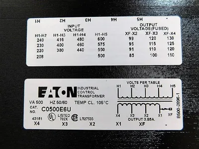 EATON C0500E6U Industrial Control Transformer 500 VA Pri 230/400/460/575 V New