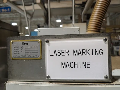 Koyo Laser Marking Machine W/ Cognex Control & Sensor