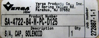 NEW VERSA VALVES SA-4722-84-M-PC-D125 SOLENOID SA472284MPCD125