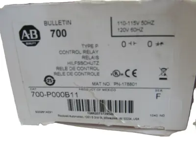 ALLEN BRADLEY 700-P000B11 CONTROL RELAY SER. F 700P000B11 NEW, SURPLUS
