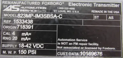 REFURBISHED FOXBORO 823MP-1M3SBSA-C PRESSURE TRANSMITTER 823MP1M3SBSAC 7.5"