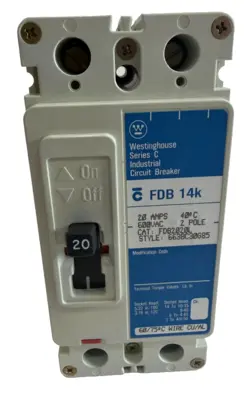 NEW WESTINGHOUSE FDB2020L CIRCUIT BREAKER FDB14K SERIES C 20 AMP 2 POLE 600V