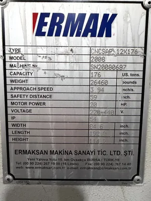 2008 ERMAKSAN CNC SAP 12 X 176 Brakes, Press | Westbrook Engineering (12)
