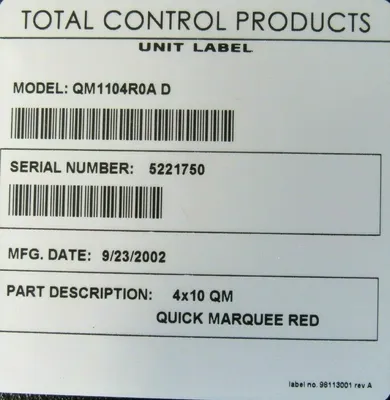 NEW TOTAL CONTROL PRODUCTS QM1104R0A QUICK MARQUEE RED 4-1/2"x36" QM1104R0A D