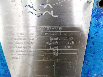 Alfa-Laval NX 418B-31G decanter centrifuge, 316SS.