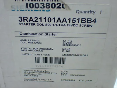 New | in-Stock SIEMENS 3RA21101AA151BB4 Starters Ohio US | HGR 24 #1070280