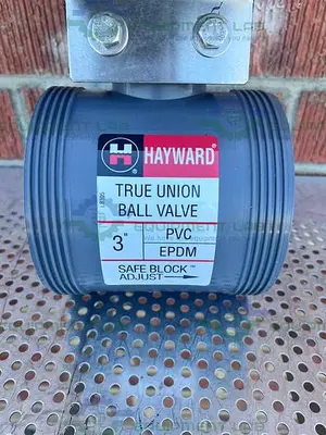 USED HAYWARD CONTROLS EVR6 D SOLENOID VALVE 115 V W/ HAYWARD 3" TRUE UNION BALL VALVE