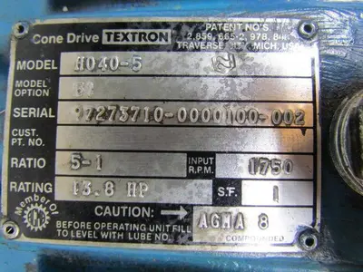 Textron Cone DRIVE H040-5 OPTION 51 Gearbox Dual output shafts speed reducer
