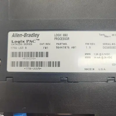 Used ALLEN-BRADLEY ALLEN-BRADLEY LOGIX PAC 1756-L63 B 1.9 PLC Processors | ND Industrial Surplus #1215965