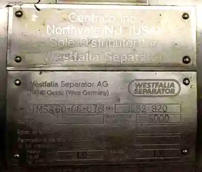 Westfalia MSA 60-06-076 milk clarifier, 316SS.