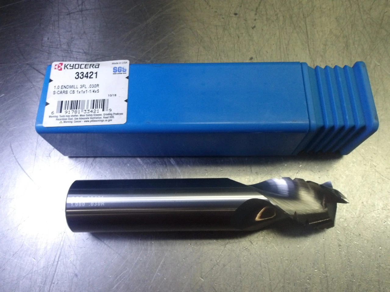 Kyocera/SGS 1" 3 Flute Carbide CR Endmill 1" Shank .03" R 33421 (LOC3512)