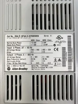 ALLEN BRADLEY 2 HP POWERFLEX 70 - 3Ø 480 VAC 20A D3P4A0AYNNNNN *TESTED* @1.1.4
