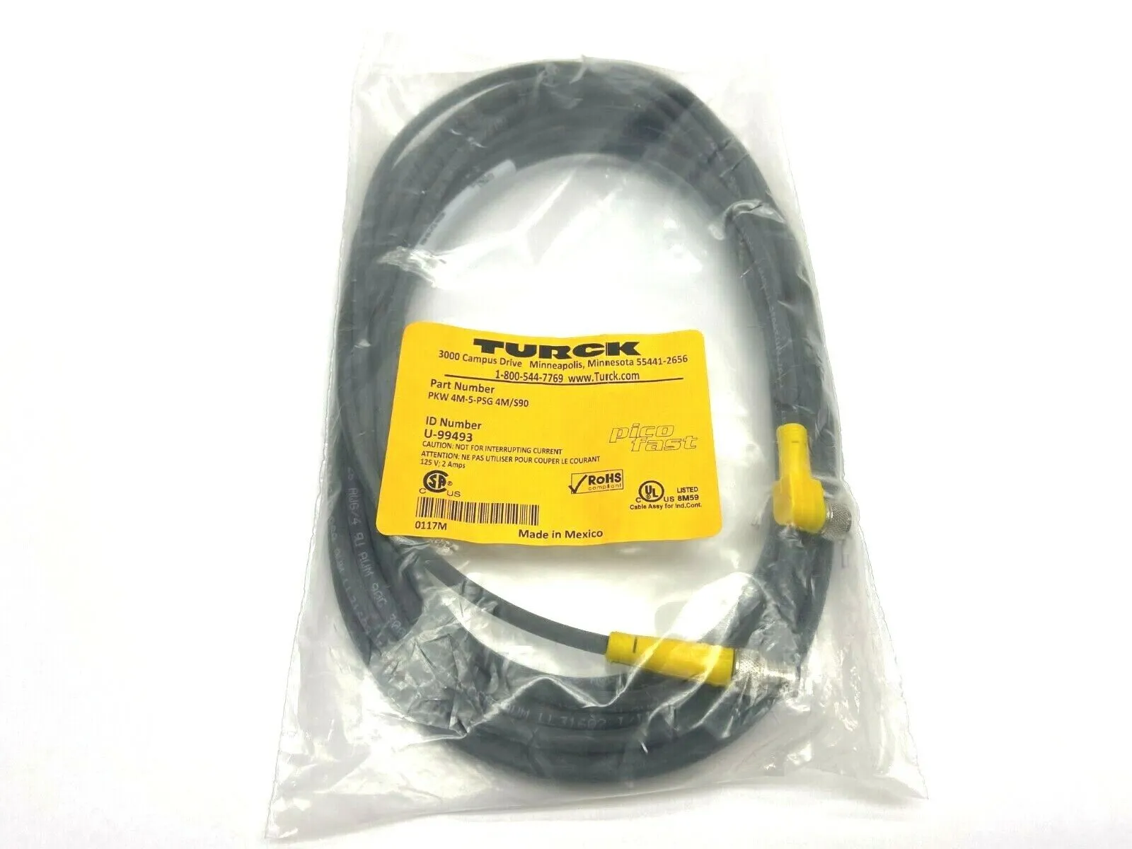 PKW 4M-5-PSG 4M/S90 | Turck  Picofast U-99493 Female Angled Cordset - New