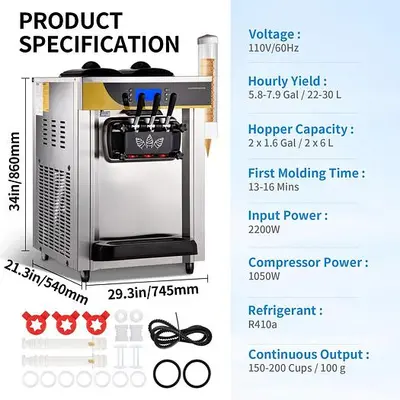 3 FLAVOR SOFT SERVE MACHINE - COUNTEROP MODEL