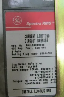 Used 400 Amp GE SPECTRA Electronic Breaker SGLL36BB0400 MVT Plus Trip LSI