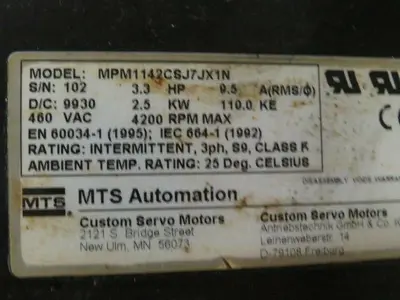 Promess KA-EMF 12 Electro Mechanical Assembly W/Servo Motor 3.3HP 4200 RPM 9.5A