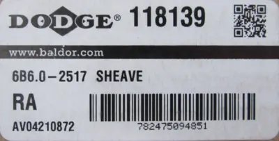 NEW DODGE 118139 SHEAVE 6B6.0-2517