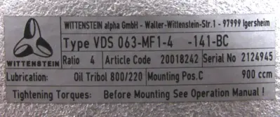 NEW WITTENSTEIN VDS063-MF1-4-141-BC GEAR DRIVE 4:1 VDS063MF14141BC