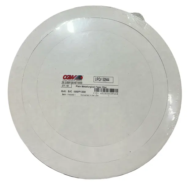 CGW 12" Plain Metallurgical Paper Disc 600/1200 Silicon Carbide 100 Pack