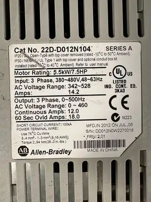 Allen-Bradley 22DD012N104 /A 22D-D012N104 Ser A (2.6.1)