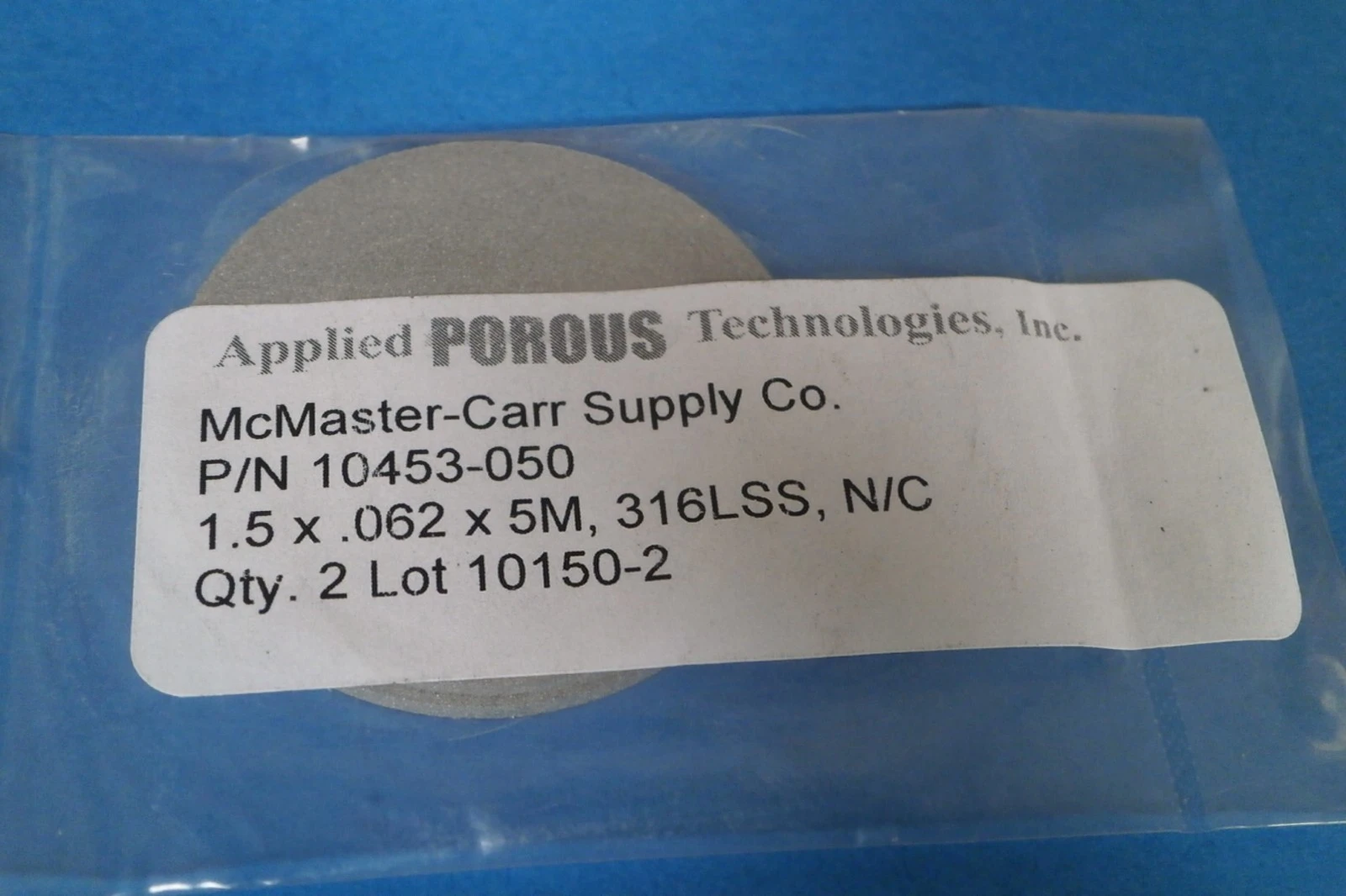 NEW McMASTER CARR 1.5 x 062 x 5m, 316LSS, N/C