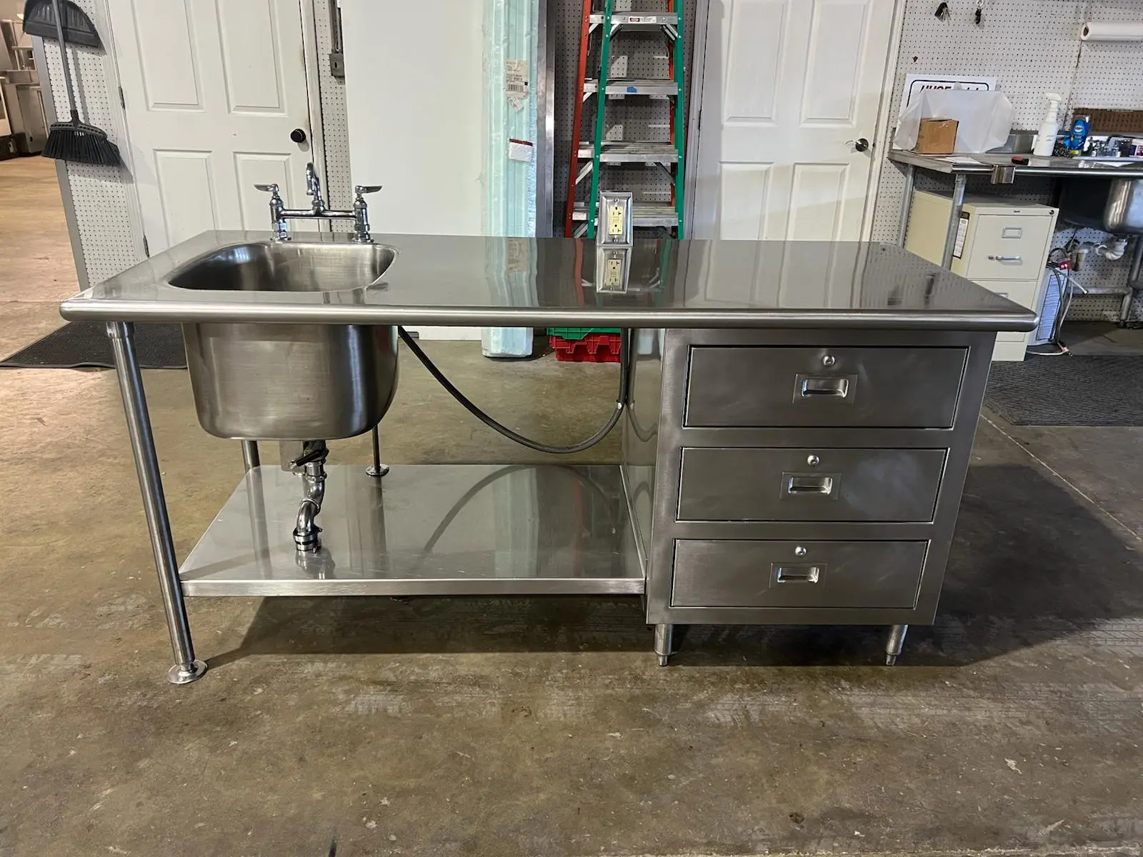 Used Falcon Restaurant Supply Used 72" Single Compartment Stainless Sink with 3 Drawers and GFCI Outlet - SS311 Sinks Illinois US | Falcon Restaurant Supply #1375626