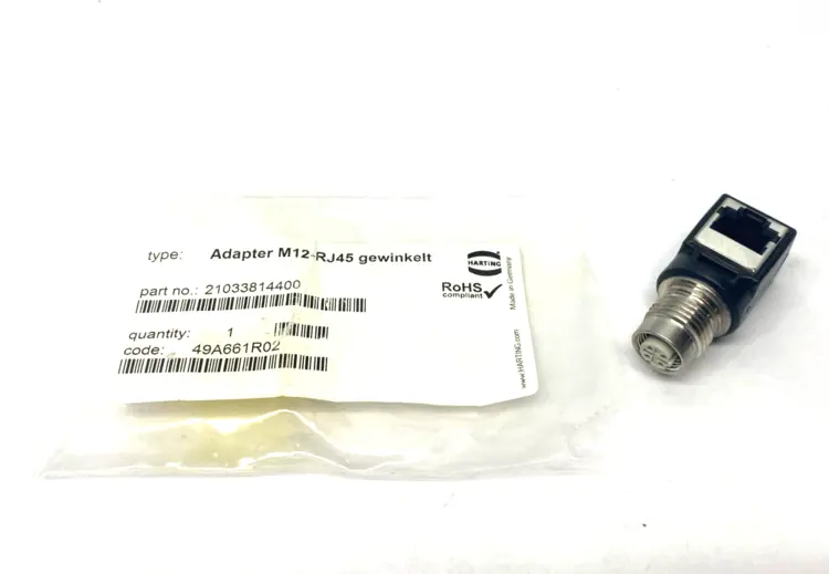 New | in-Stock HARTING Panel Feed-Through Adapter M12-RJ45 Right Angled NO LOCKNUT Connector Accessories Michigan US | Maverick Industrial Sales #1392836