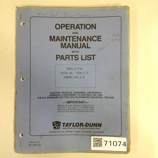 Used TAYLOR DUNN MB-248-01 Manuals Michigan US | Ideal Machinery #574758