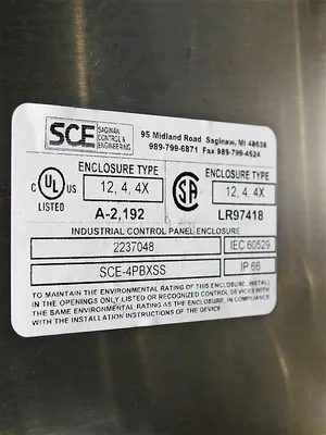 Saginaw Control SCE-4PBXSS Stainless Steel PBX Enclosure 10x4x4.75" Used