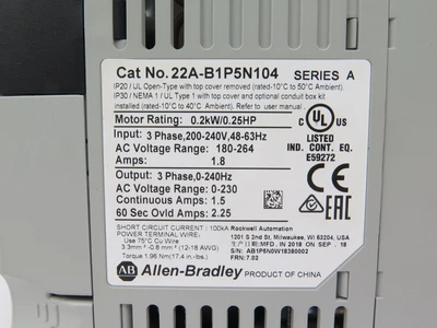 New | in-Stock Allen-Bradley 22A-B1P5N104 Power Inverters California US | ANACAPA EQUIPMENT BROKERS, INC #1299956