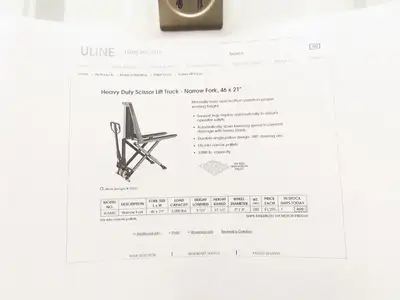 Uline H-5442 Manual Narrow Pallet Lifter 3000lb Jack 46" Long 31" Lift Height