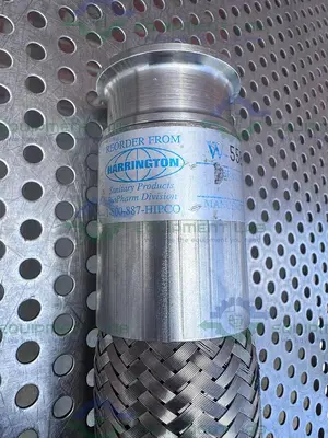 USED HARRINGTON STAINLESS STEEL BRAIDED HOSE 15" W/ 1 1/2" SANITARY FITTING