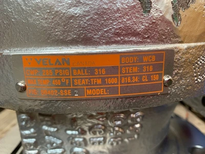 6" 150 Velan Ball Valve Air Operated, New Storeroom Spare