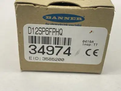 D12SP6FPHQ | Banner  High Power Plastic Fiber Optic Sensor 10-30VDC 34974 - New Other