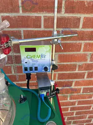 USED CHEMGLASS 100 LITER JACKETED GLASS REACTOR W/ CHEMGLASS DIGITAL OVERHEAD STIRRER