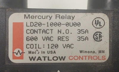 🔥Watlow Controls, LD20-1000-0U00 Mercury Relay 120V Coil