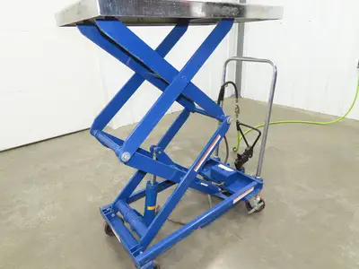 Vestil 800lb Air Hydraulic Mobile Scissor Lift Cart 49" Height 20x35" SS Top