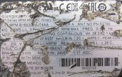 USED ALLEN BRADLEY MPM-B1653C-MJ74AA SERVO MOTOR MPMB1653CMJ74AA