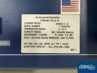 USED Environmental Specialties 33.8 Cu Ft Environmental Specialties Environmental Chamber, Model ES2000 CS