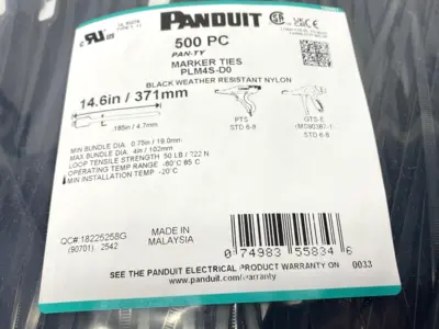 New | in-Stock Panduit Black Weather Resistant Nylon Marker Ties 14.6" Long LOT OF 450 Shipping Supplies Michigan US | Maverick Industrial Sales #1397253
