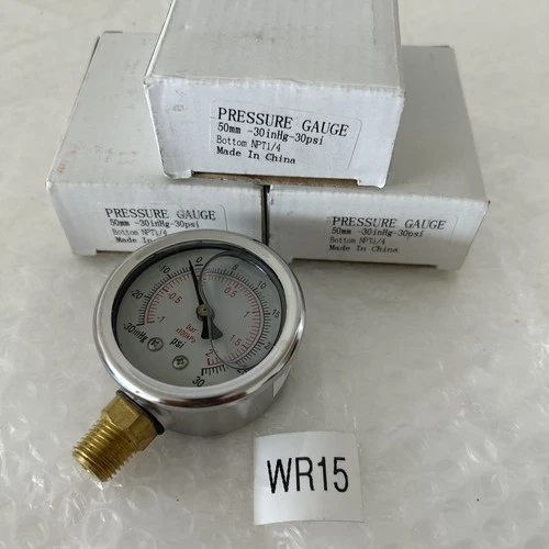 (3)NIB Pressure Gauges Glycerin Filled,-30-30 PSI 1/4 NPT  Fast Shipping!