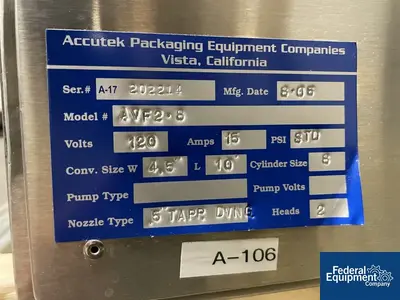 USED Accutek Accutek Inline Piston Filler, Model AVF2.8