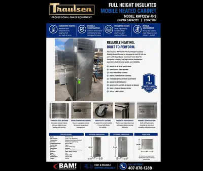 Traulsen RHF132W-FHS Full Height Insulated Mobile Heated Cabinet w/ (3) Pan Capacity, 208v/1phTraulsen RHF132W-FHS Full Height Insulated Mobile Heated Cabinet w/ (3) Pan Capacity, 208v/1ph