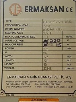 2020 ERMAKSAN EPL 2580 – XPR300 Plasma Cutters | FERRIC Machinery, Inc. (9)