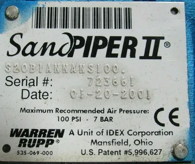 NEW WARREN RUPP S20B1ANNANS100. SANDPIPER II DIAPHRAGM PUMP 2"