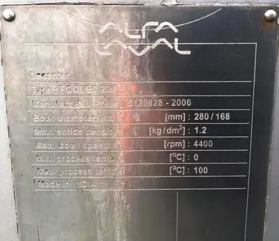 Alfa-Laval FOODEC 209 sanitary decanter centrifuge, 316SS.